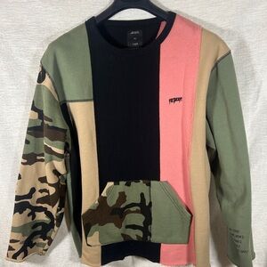 10.Deep Tenth Division Camouflage and Colorblock Crewneck Sweater